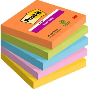 Self-adhesive note paper pad Post-It 3M Square 76×76 mm, 90 sheets, blue/green/orange/pink/yellow