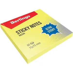 Self-adhesive Note Pad Berlingo 75×75 mm, Yellow, 80 Sheets, Pack of 12