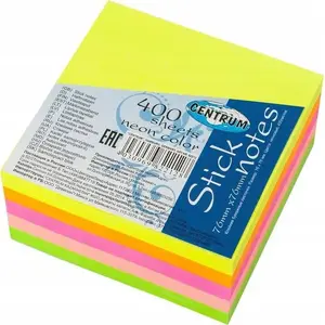 Self-adhesive notes Centrum 76×76 mm, 400 sheets, 5 neon colors (model CE82212)