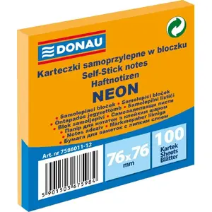 Adhesive Note Pads Donau 76×76 mm, 1×100 sheets, neon orange