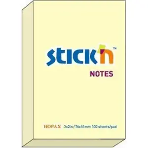 Pašlīmējošas piezīmes Stickn modelis 21006, pasteļdzeltenas, 76×51 mm, 100 loksnes