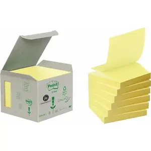 Sticky Notes Post-It 3M Z-Notes PEFC Recycled 76×76 mm, Yellow, 6 pads × 100 sheets
