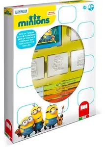 Children's stamp set Multiprint Minions with 4 wooden rubber stamps, ink pad and 7 washable felt-tip pens
