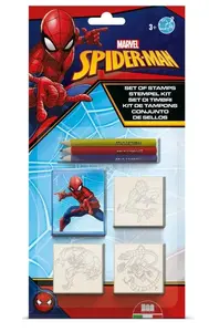 Bērnu zīmogu komplekts Multiprint Spider-Man — 3 koka-rubera zīmogi, mazgājams tintes spilventiņš, 3 zīmuļi, 3+