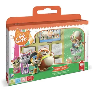 Bērnu zīmogs komplekts Dante Multiprint 44 Cats — 12 gab., 7 zīmogi, 3 marķieri, zils tinti, zīmēšanas grāmatiņa
