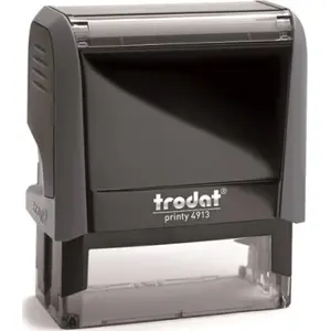 Печать Trodat Printy 4913 серая — самонаборная оснастка, размер оттиска примерно 38 × 14 мм