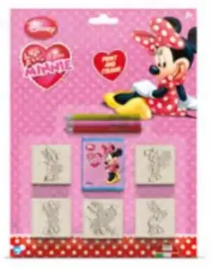 Набор штампов для детей Multiprint Minnie — 5 деревянных и резиновых штампов, 1 моющийся штемпельный коврик, 3 карандаша, 3+