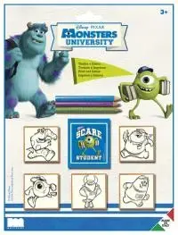Bērnu zīmogu komplekts Multiprint Monsters University — 5 zīmogi, mazgājama tintes spilventiņš, 3 zīmuļi, 3+