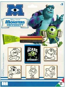 Bērnu zīmogu komplekts Multiprint Monsters University — 5 zīmogi, mazgājama tintes spilventiņš, 3 zīmuļi, 3+