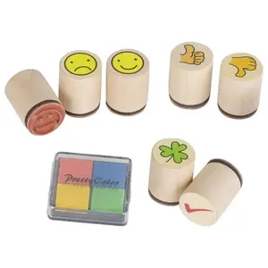 Children's stamp set Goki 221719 — cloverleaf & smile designs, 7 stamps, 8 pieces, age 3+