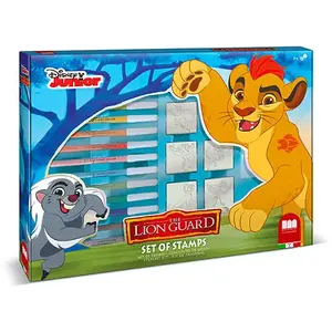 Детский набор штампов Dante Multiprint Lion Guard — 7 штампов, 12 смываемых фломастеров, штемпельная подушечка, линейка, книжка