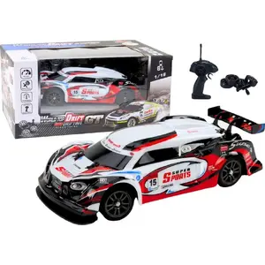 Remote Control Sports Car LEANToys 1:16 scale, drift, interchangeable wheels, white-red