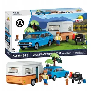 Metāla modeļa auto Cobi Volkswagen Passat B1 ar kempinga piekabi, mērogs nav norādīts