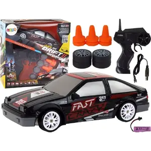 LEANToys remote control sports car 1:24 scale, black, interchangeable wheels