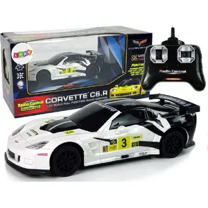 Radio-Controlled Sports Car LEANToys Corvette C6.R 1:24 Scale White 2.4 GHz with Lights