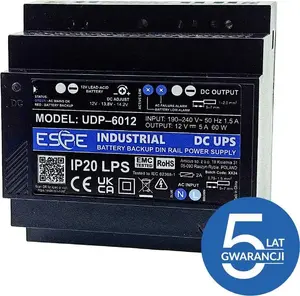 Bufēta impulsu barošana uz DIN sliedes eSPe UDP-6012 12V 5A 60W