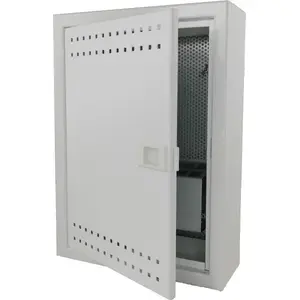 Teletechnical FTTH wall-mounted cabinet Alantec 350x250x90 mm, perforated door, 1 electrical outlet, 14 keystone ports