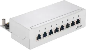 Патч-панель GOOBAY CAT 6a Mini/Desktop 8 портов, RJ‑45, Cat6a, AWG 22/26, настенная, металл, серый