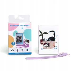 Photo Case and Frame for Instax Mini/Polaroid-style Prints by LoveInstant — Transparent Purple with Glitter, Cat Design