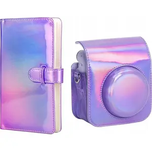 Camera case and 96-photo album set, LoveInstant for Fujifilm Instax Mini 12, purple glitter