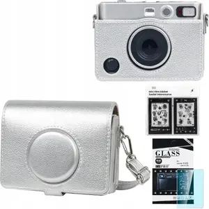 Protective Case Set for Fujifilm Instax Mini Evo by LoveInstant — silver cover, tempered glass 9H, 10 adhesive stickers