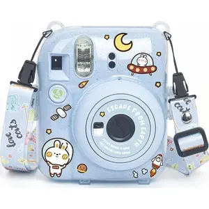 Camera case LoveInstant for Fujifilm INSTAX Mini 12 with pocket and stickers, Escape from Earth blue glitter