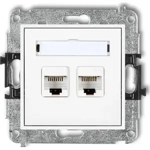 Настенный двойной компьютерный розеточный модуль Karlik MINI MGK-2 2×RJ45 Cat5e 8-контактный белый