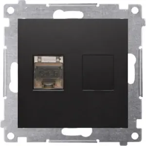 Kontakt-Simon модуль розетки RJ45 одинарный Категория 6 экранированный с пылезащитной крышкой чёрный мат D61E.01/49