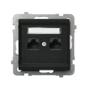 Розетка Ospel GPK-2R/K/m/33, чёрная, IP20, 71×71×33 мм