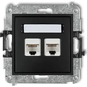 Двойная компьютерная розетка Karlik MINI 2xRJ45 кат.5e 8‑контактная матовая черная (модель 12MGK-2)