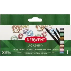 Metāla marķieri No name Derwent Academy 8 gab. — smalks/vidējs gals, ūdens bāzes tinte