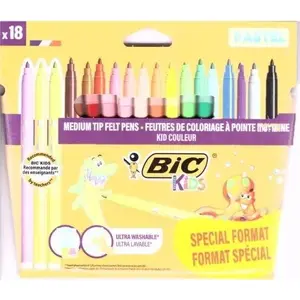 Flomāsteru komplekts BIC Flamastry Kids Couleur pastel — 18 pasteļtoņu krāsas, ūdens bāzes flomāsteri bērniem