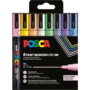 Набор маркеров POSCA PC-3M, 8 пастельных цветов, тонкий наконечник PC‑3M