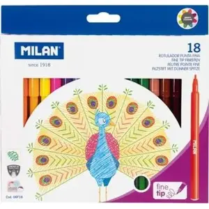 Marķieri Milan 06F18 — 18 krāsu komplekts ar plānu uzgali