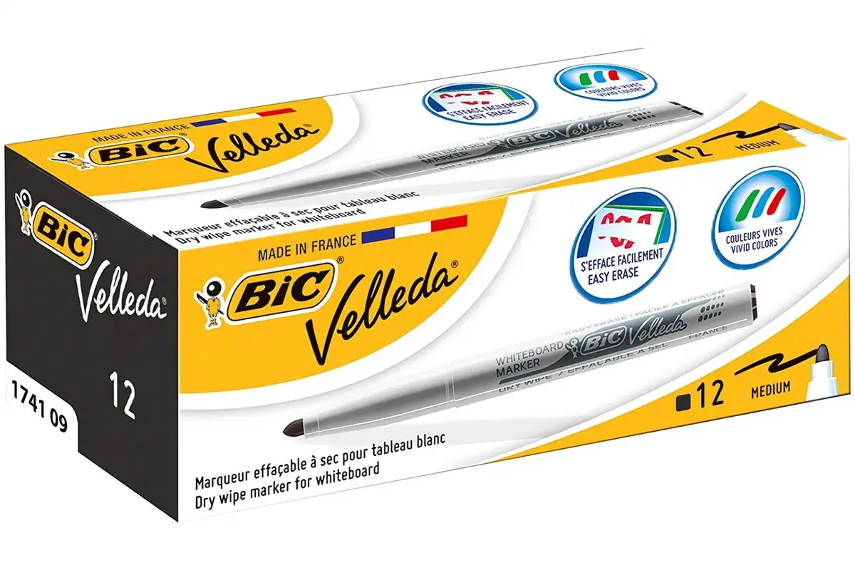 Marķieris BIC Velleda 1741 — 12 gab., melns, apaļš gals Photo 2