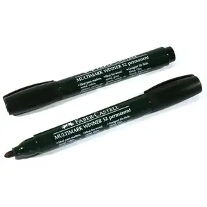 Marķieris Faber-Castell apaļš gals ūdensizturīgs melns — pastāvīgais marķieris ar apaļu galu