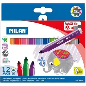 Маркер-ручки Milan Flamastry Maxi 12 цветов — смываемые фломастеры, набор 12 шт (80020)