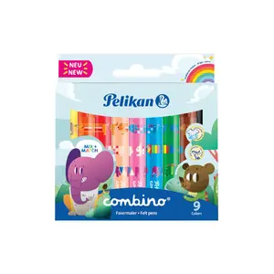 Flomasteri HERLITZ Pelikan Combino Super 411, daudzkrāsu komplekts 9 gab., apaļš korpuss