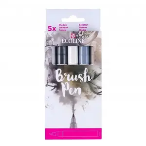 Suku pildspalvu komplekts Ecoline Shadow — 5 krāsas, ūdens bāzes tinti, elastīgs otu gals