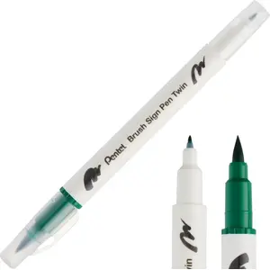 Marker PENTEL dual-tip brush, green — Pisak Brush SESW30C-T104