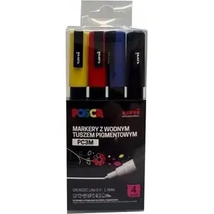 Plakātu marķieri uni mitsubishi pencil PC-3M komplekts 4 krāsas (POSCA) – vidēja izmēra gals, necaurspīdīgs ūdens bāzes tints