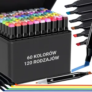 DWM divpusējas marķieru komplekts 60 gab. ar melniem galiem — zīmēšanai un rakstīšanai
