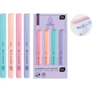 Highlighter INTERDRUK Academy pastel mix 16 pcs — pastel colors, chisel tip