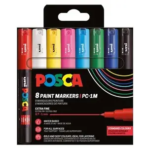 Набор маркеров POSCA PC-1M 8 шт базовые цвета, тонкий наконечник 0,7 мм