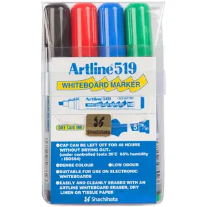 Маркер для белой доски Artline 519, набор 4 шт., стираемый, черный/синий/красный/зеленый