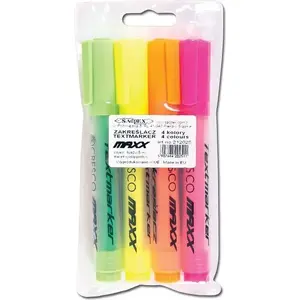 Tekstmarkeris Cresco Zakreślacz Maxx 4 krāsas modelis 248185, slīpais uzgalis, dažādas tintes