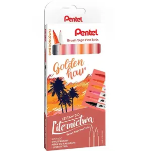 Marķieris PENTEL Brush Sign Pen Twin SESW3 — otuga gala uzgalis, divu veidu tintes, modeli SESW30C