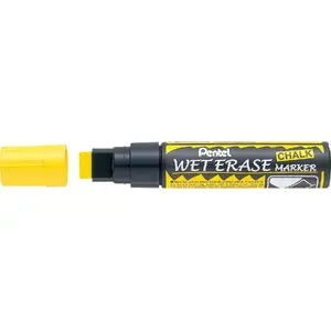 Krīta marķieris PENTEL SMW56 Jumbo, dzeltens — šķidrs krīta marķieris ar plašu galu