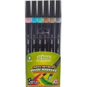 Cricco divpusēju otu uzgali metālisku marķieru komplekts 6 krāsas ar PVC maciņu