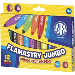 Marķieri Astra Flamastry 12 krāsas Jumbo — komplekts ar 12 biezajiem marķieriem